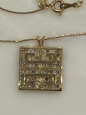 Givenchy Gold-Tone Square Pendant Necklace with Clear Stones